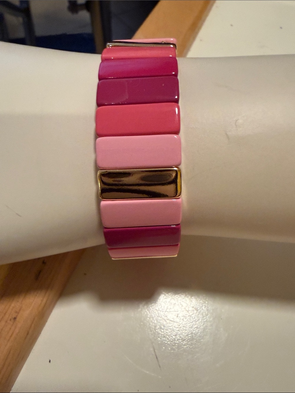 J. Crew Factory Pink Ombre Tile Stretch Bracelet with Gold Accents